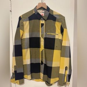 L/S Men’s Lacoste L!VE Buffalo Check shirt in navy and yellow, size M/40